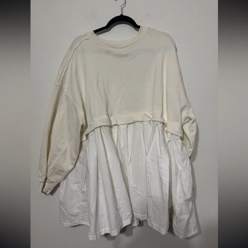 Free People Eleanor Pleated Trapeze Sweatshirt Mini Dress Size Small Oversized